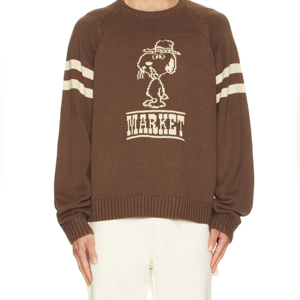 Peanuts x Market Spike Knit Brown Snoopy Collaboration Sweater NWT, US Men's MED - Picture 3 of 8